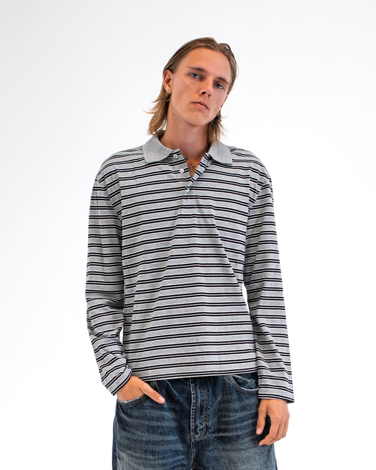 Grey Striped Polo