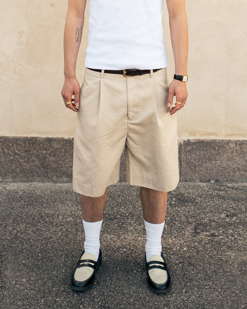 Beige Pleated Shorts