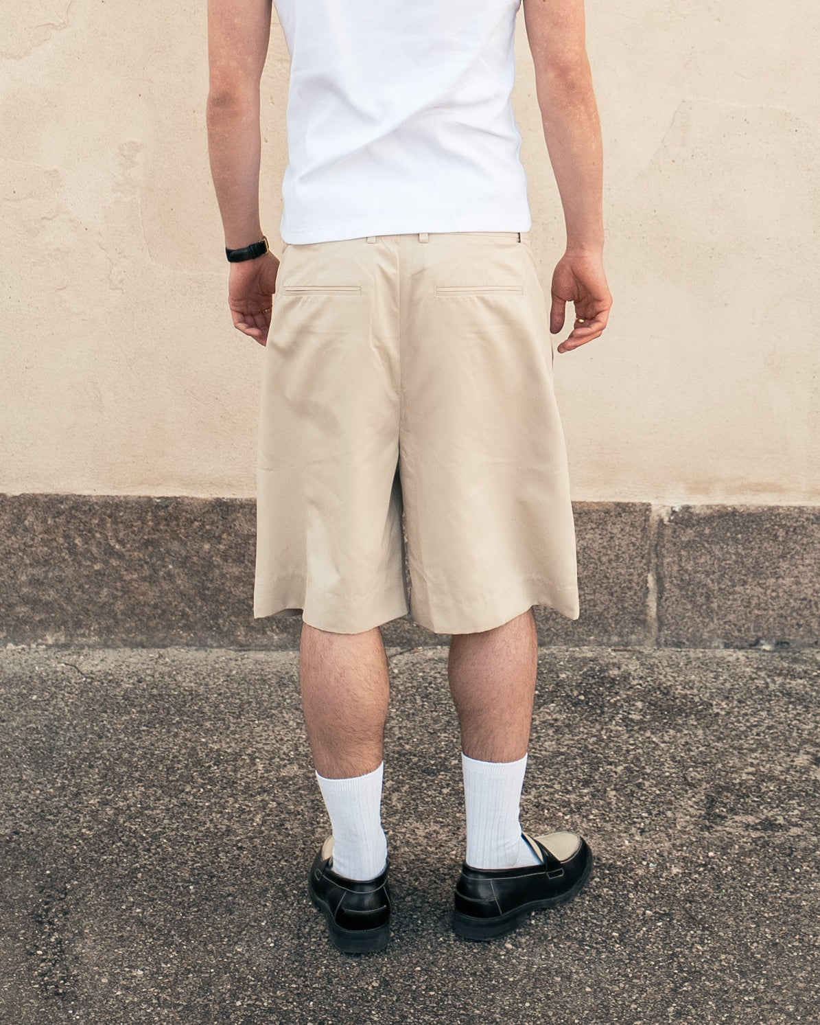 Beige Pleated Shorts