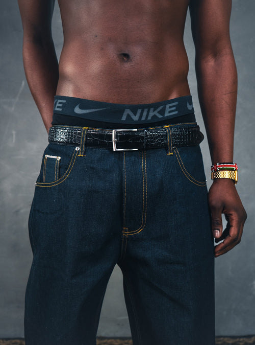 Black Croc Leather Belt (Authentic)