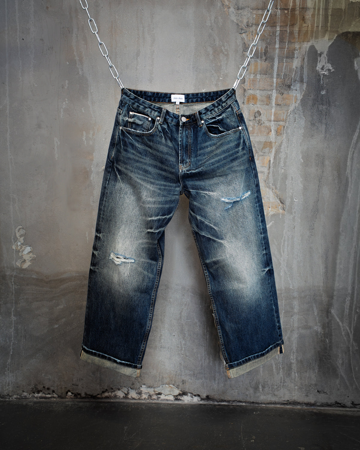 Ripped Folded Selvedge Jeans