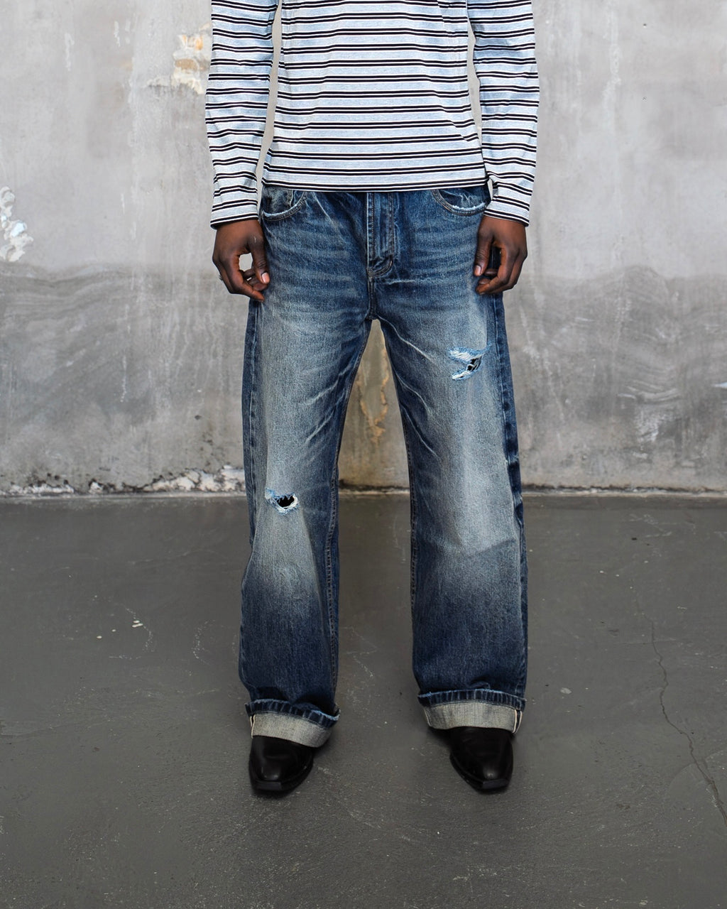 Ripped Folded Selvedge Jeans