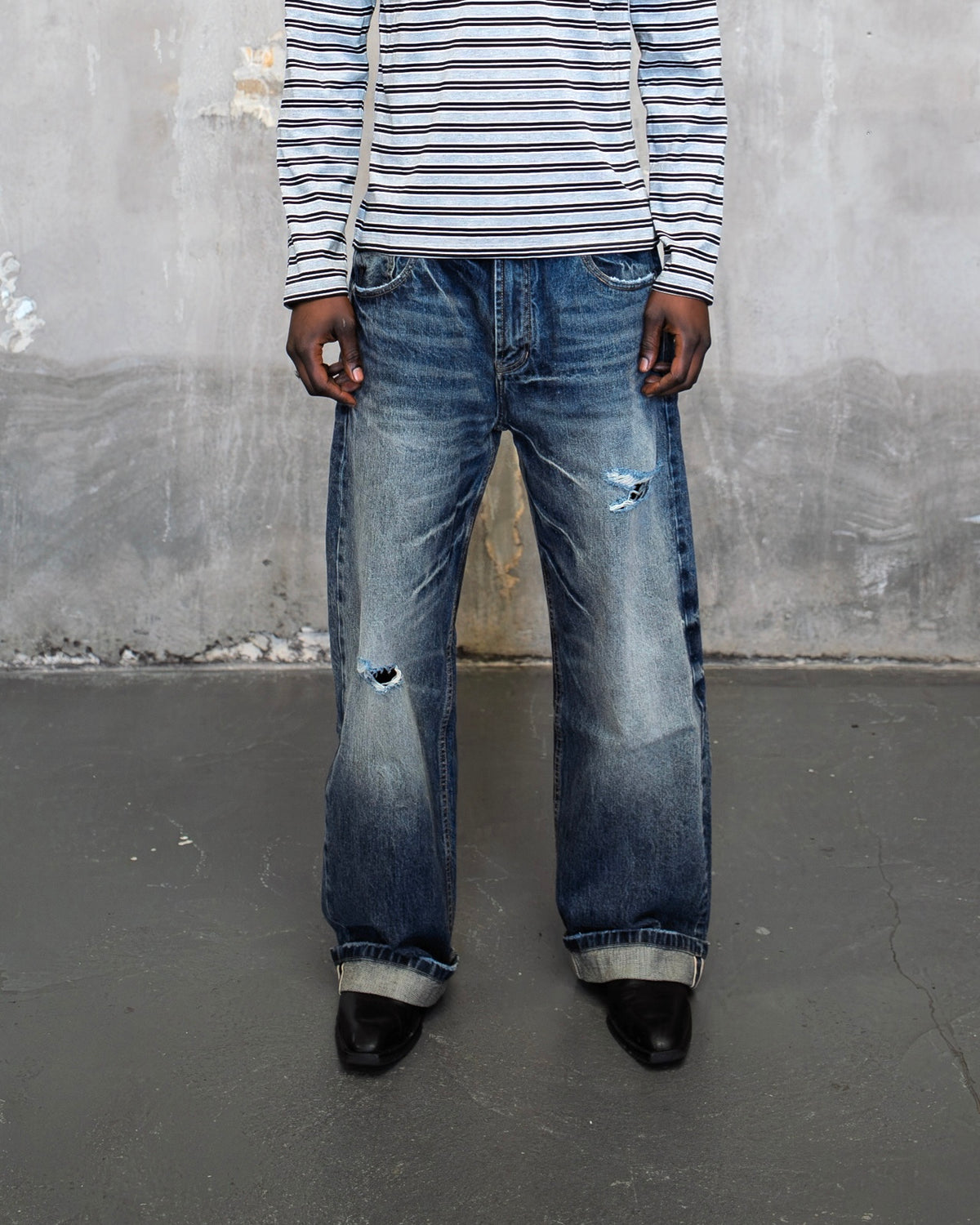 Ripped Folded Selvedge Jeans