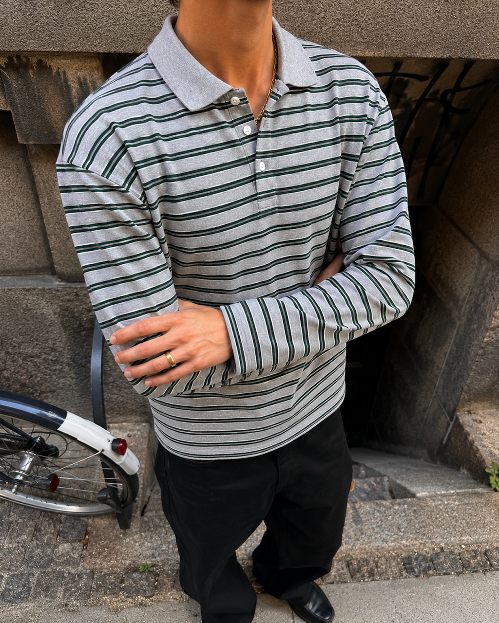 Grey Striped Polo