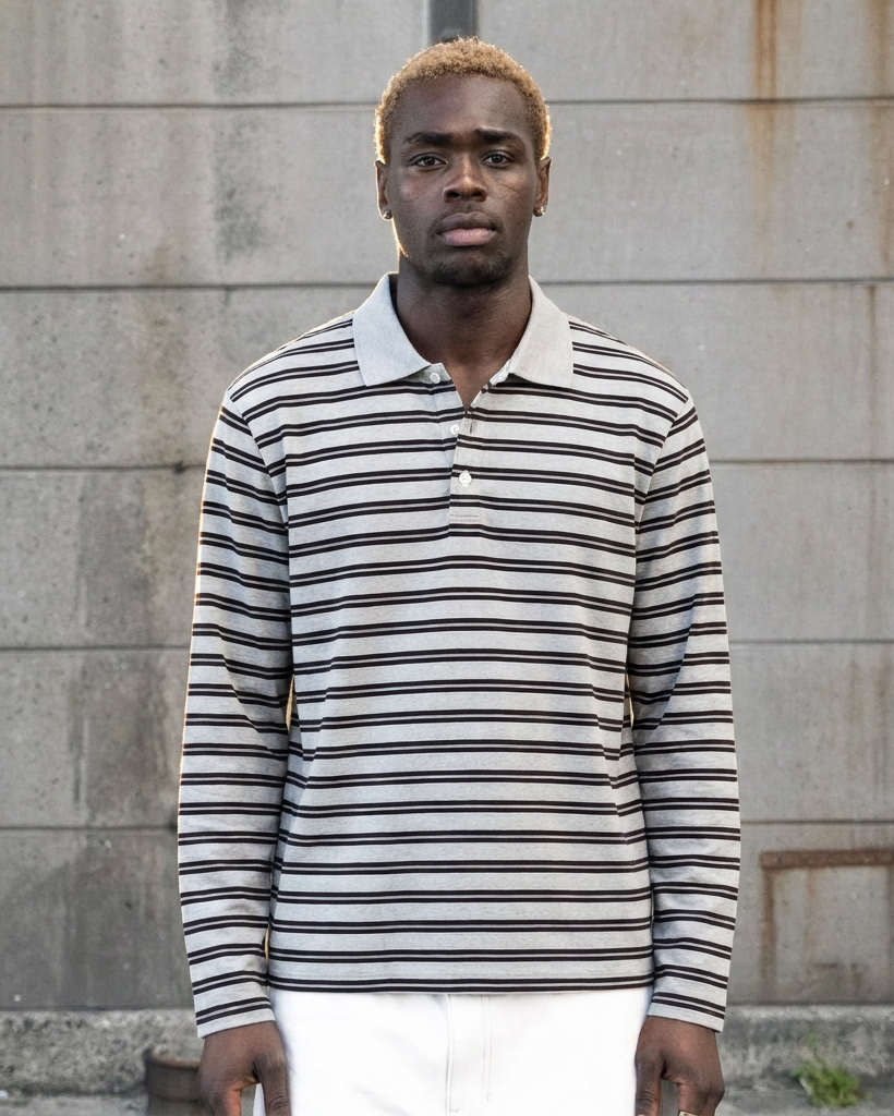 Grey Striped Polo