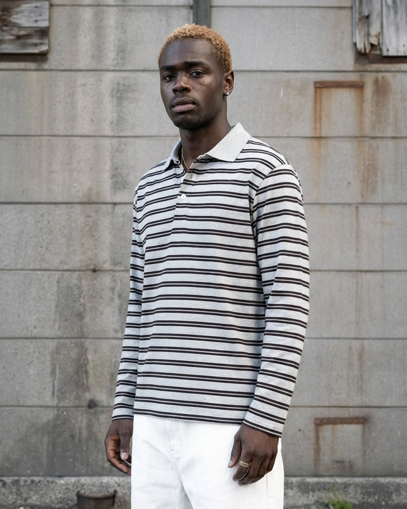 Grey Striped Polo